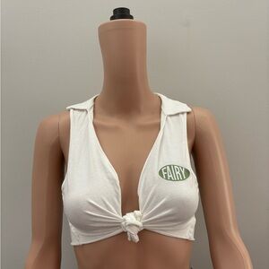 White Fairy Patch Crop Top With Tie Front